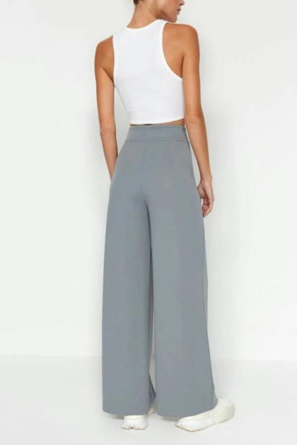 WOVCOR High Waist Pleated Wide Leg Trousers with Velcro Closure