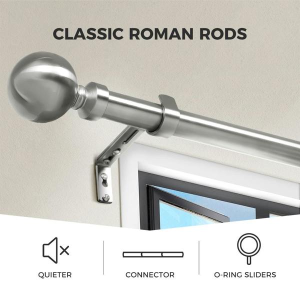 Marlow Steel Curtain Rod Quiet Rail Pole Set Extendable Adjustable Satin Nickel