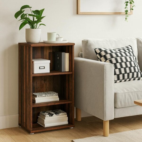 Wyld Haus Bucharest Low Narrow 2 Shelf in Vintage Oak Wooden Bookcase