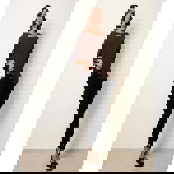 Blue Vanilla Metallic V Neck Knitted Ripple Jumper - Brown