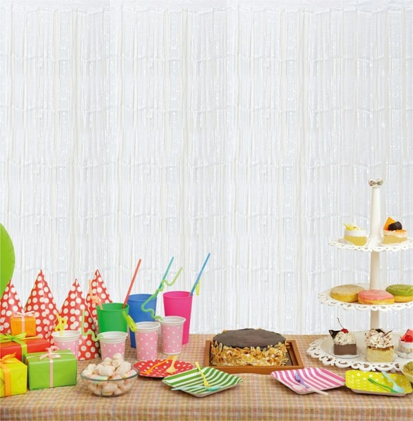 Cheetah Shimmer Tinsel Curtain, 3M x 1M White