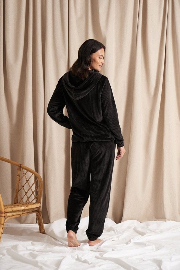 Velour Hoody Jogger Set in BlackLoungewear