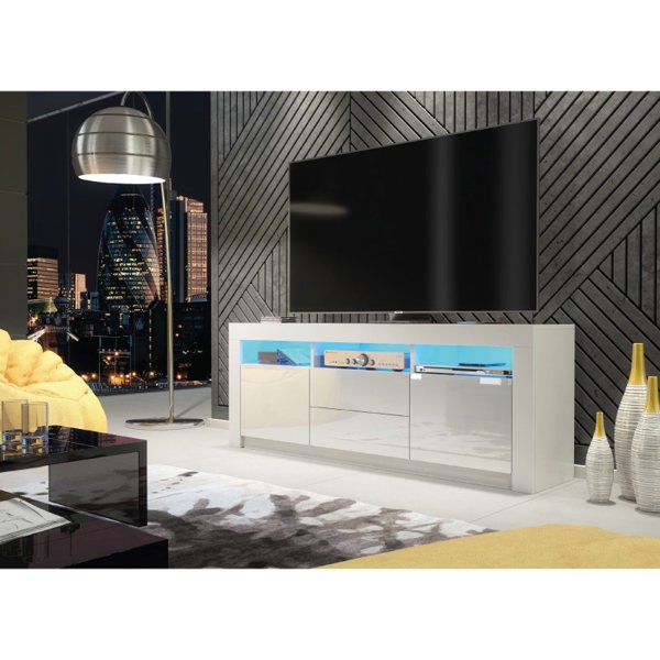 Mex Furniture Spacious 160cm TV Unit & Sideboard Cabinet with White Gloss Doors and Free LED