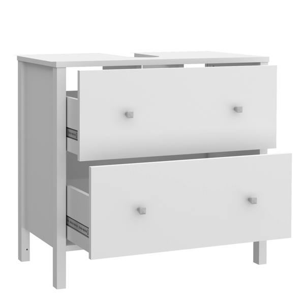 Furniture To Go Ipsarion Under Sink Bathroom Storage Unit with 2 Drawers & Silver Handles in White