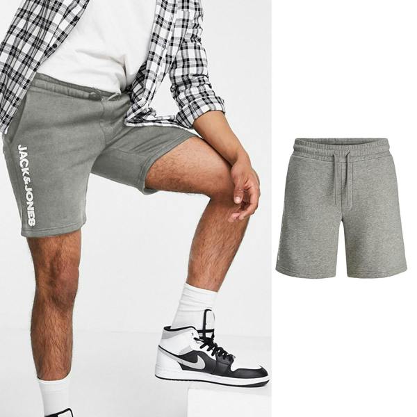 Jack & Jones Men’s Light Grey Cotton Sweat Shorts Casual Fit Soft Comfortable