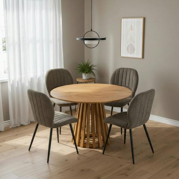 Outdoor Living Kayci Round Oak Dining Table with 4 Jaydn Chairs