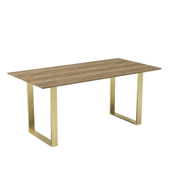 Wyld Haus Sazzuma Rectangular Wooden Dining Table Industrial Brass Metal Legs