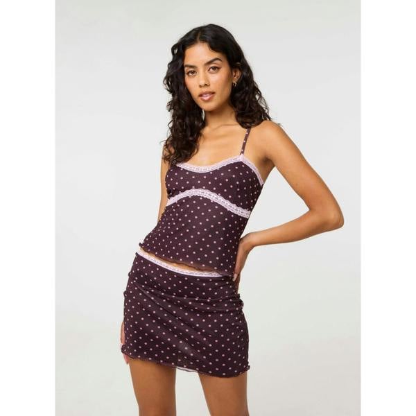 Pink Vanilla Polka Dot Lace Trim Cami