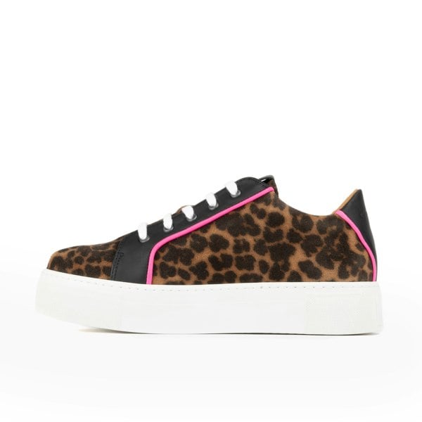 Embassy London Camila - Leopard - Women's soft leather white sole trainer in leopard print