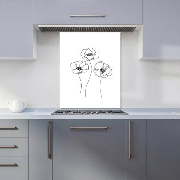 Warren Reed - Designer Monochrome Line Drawn Poppies Kitchen Splashback