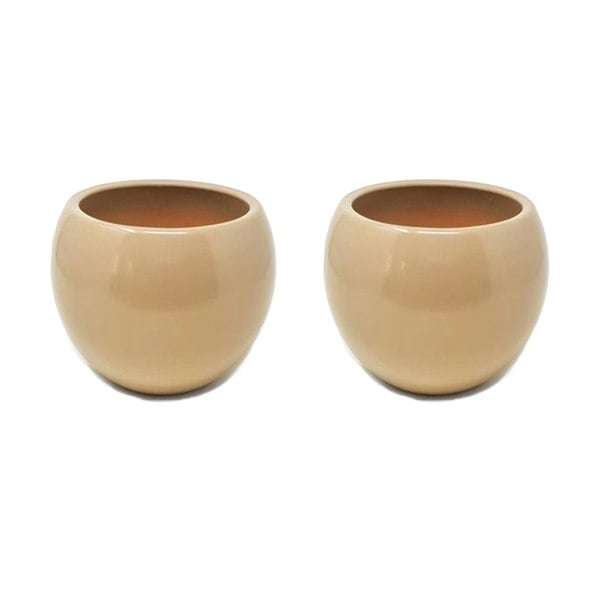 Verano Spanish Ceramics Indoor Textured Round Plant Pots  - Semi Gloss Beige