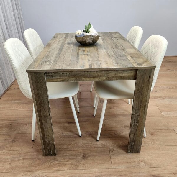 Kosy Koala Wooden Dining Table with 4 Cream Gem Patterned Chairs Rusteic Effect Table with Cream Chairs
