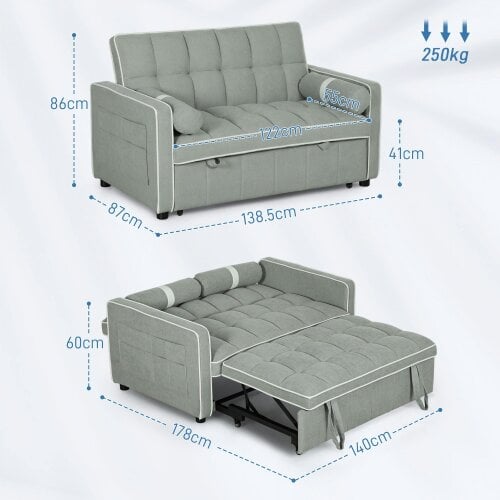 Wyld Haus Tapa Linen Effect Light Grey Upholstered 2 Seater Sofa Bed White Trim