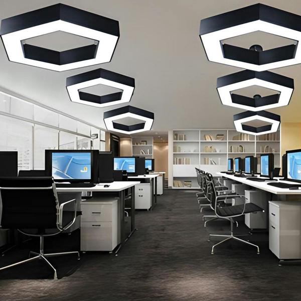 ENER-J HexaGlow Hollow Hexagon LED Light, 25â 50W, Remote Control, 3000Kâ 6500K CCT, Ceiling or Hanging Installation, Black Finish, 600mm