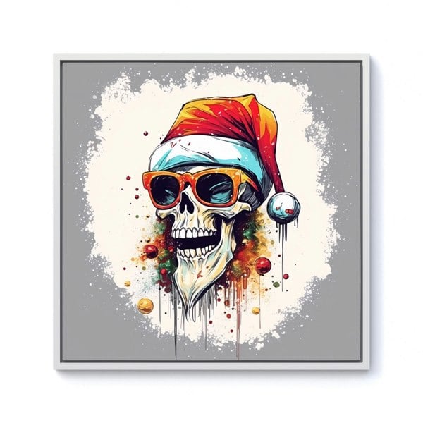 Warren Reed Santa Skull In Glasses Splash Art Framed Canvas