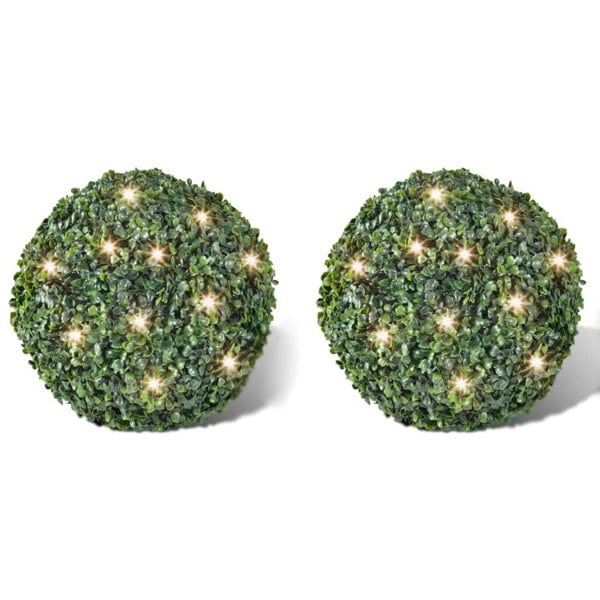 Berkfield Artificial Leaf Topiary Ball 27 cm Solar LED String 2 pcs