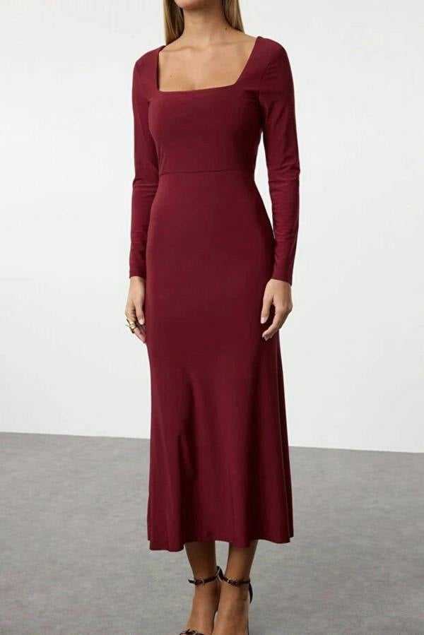WOVCOR Flounced Square Neck Maxi Knit Dress