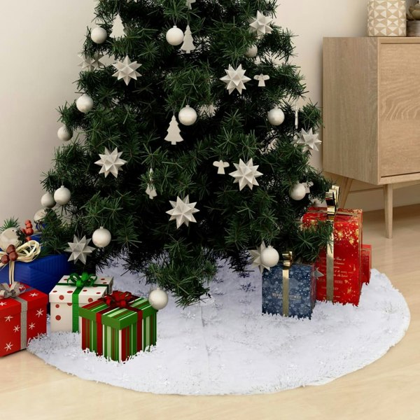 Berkfield Luxury Christmas Tree Skirt White 150 cm Faux