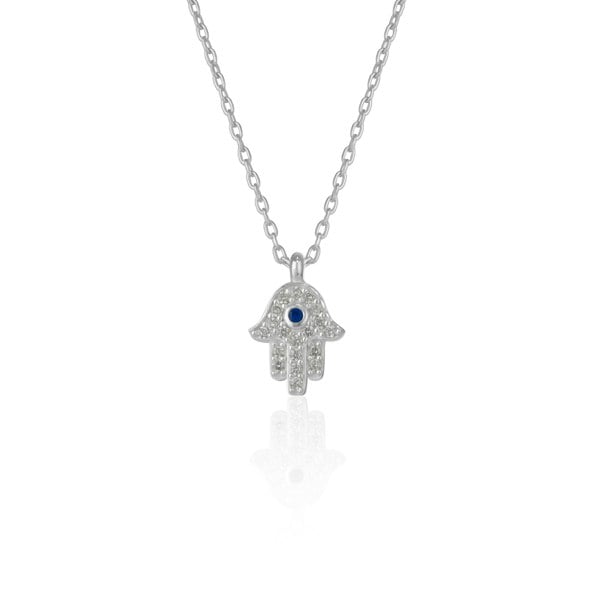 Spero London Hamsa Hand Necklace Sterling Silver With Blue Stone