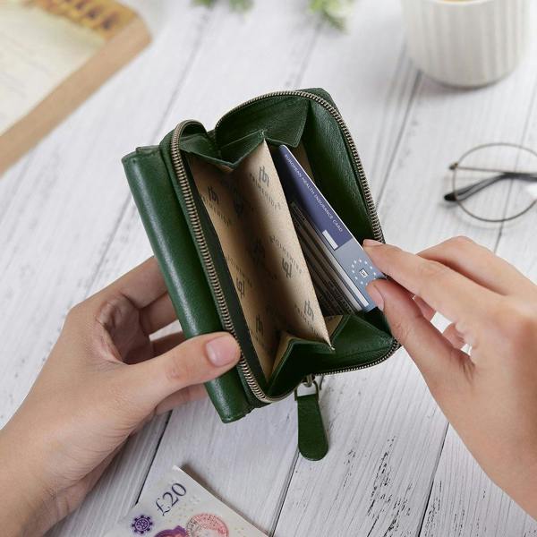 Open view of Green Leather Purse For Women Velura