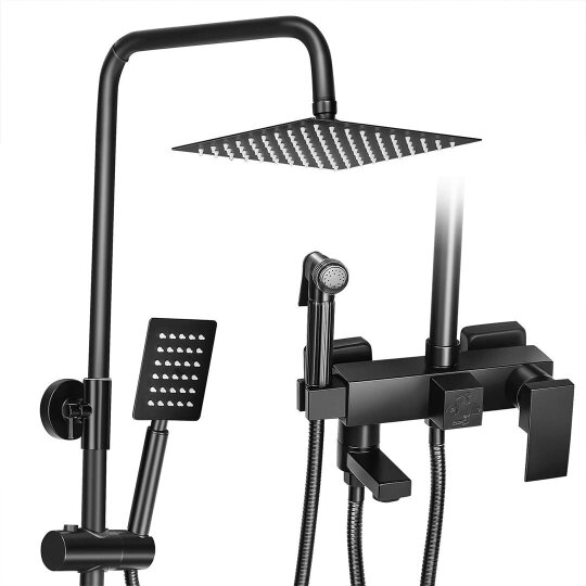Havendro Black Bathroom Thermostatic Exposed Shower Mixer Twin head Large Square Bar Set