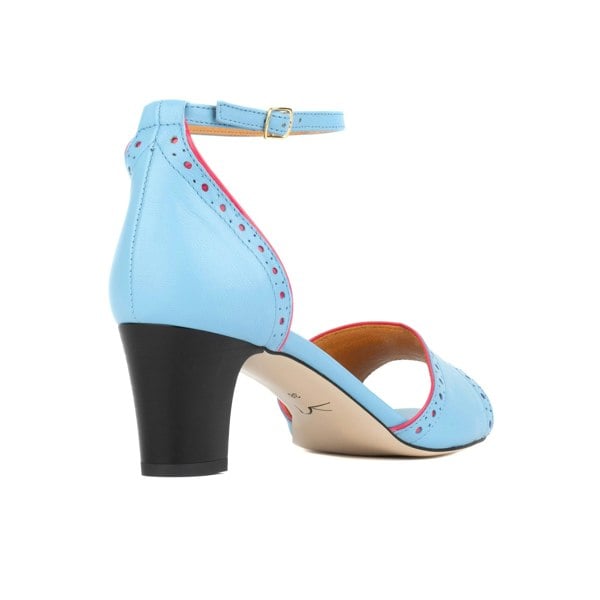 Embassy London Croupier - Light Blue Pink - Women's 2 inch heel ankle strap leather sandal in sky blue