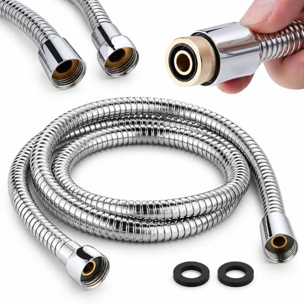 ATEK 1.5m Stainless Steel Flexible Shower Hose Chrome Replacement with Washers