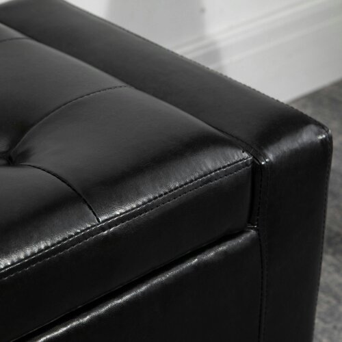 Wyld Haus Sabata Faux Leather Black Storage Ottoman Bench With Lift Up Diamond Tufted Lid