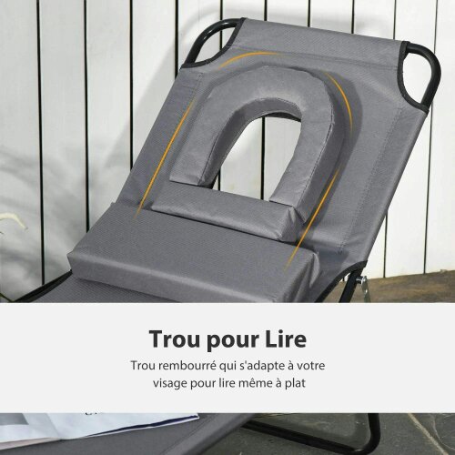 Bobobiy Folding Sun Lounger Reclining Chair w/ Pillow Reading Hole Garden Beach