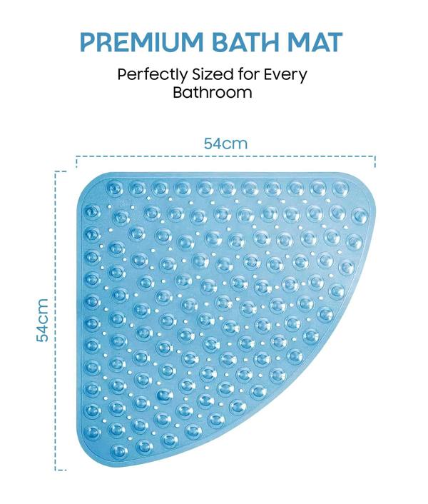 ADOV Corner Shower Mat, 54 x 54cm Curved Non Slip Bath Mat with Suction Cups and Drainage Holes