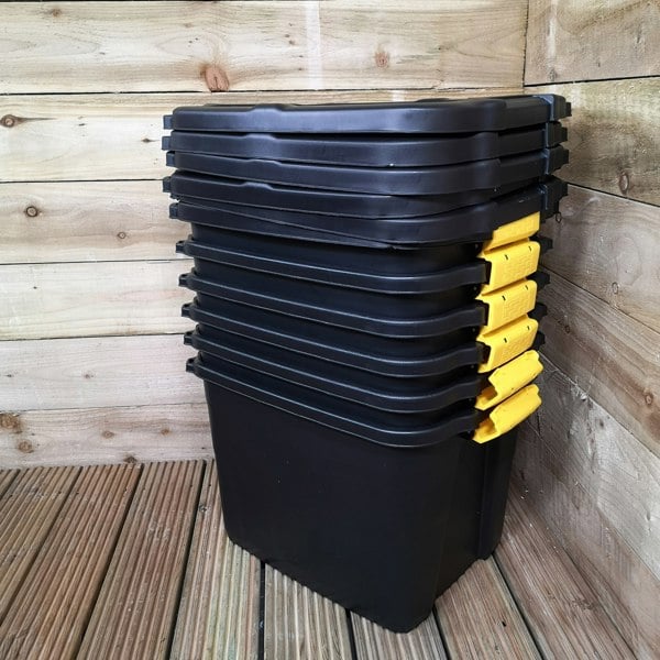 Samuel Alexander 6 x 60L Heavy Duty Storage Tubs Sturdy, Lockable, Stackable and Nestable Design Storage Chests with Clips in Black