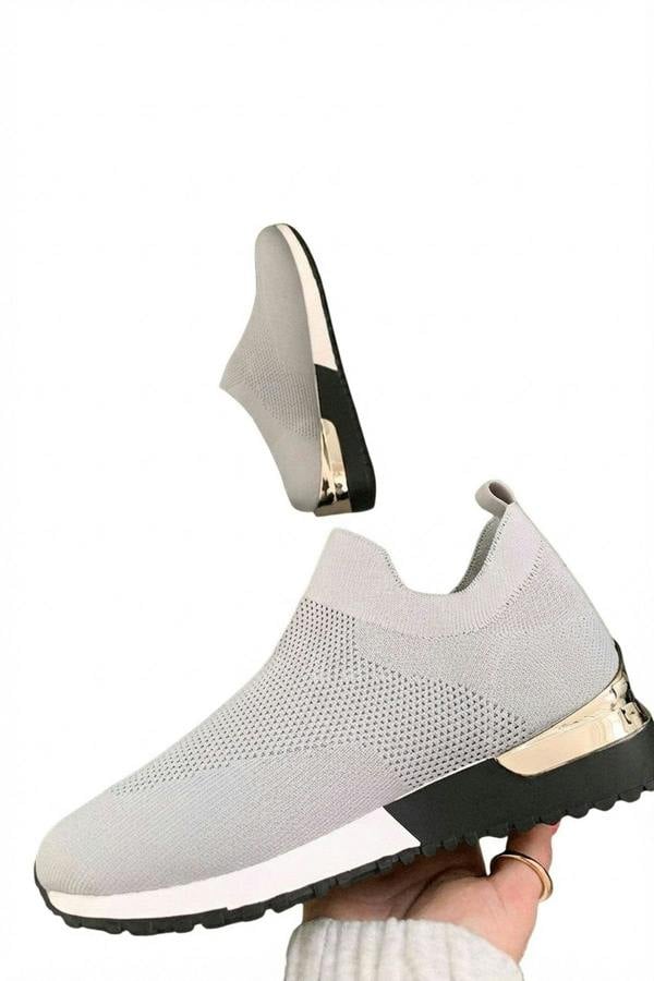 Jessi Slip On Sock Wedge Trainers - Grey_wb
