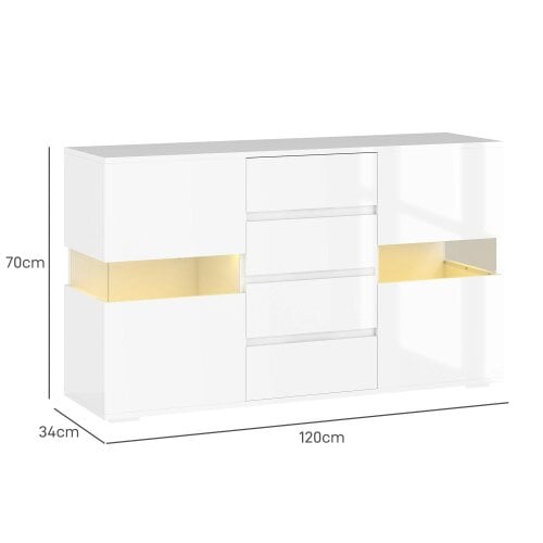 Wyld Haus Latoli High Gloss White Sideboard With Integrated LED Lighting 4 Drawer 4 Doors
