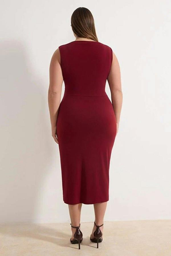 WOVCOR Bodycon Midi Accessory Detail Knitted Plus Size Dress