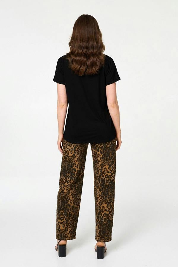 Black | Graphic Bee Print Sparkly Slim T-Shirt
