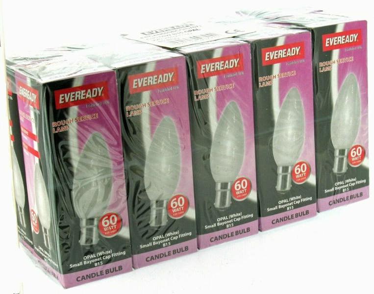 Eveready 10 x Eveready 60w SBC B15 Opal Candle Light Bulbs