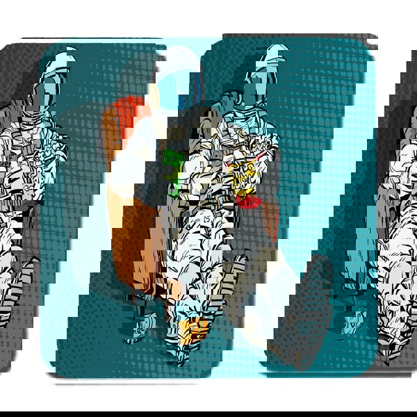 Benjamin Tate Design Astronaut the audience with beer and popcorn sitting in a chair. loneliness in space. Pop art retro (Coaster)
