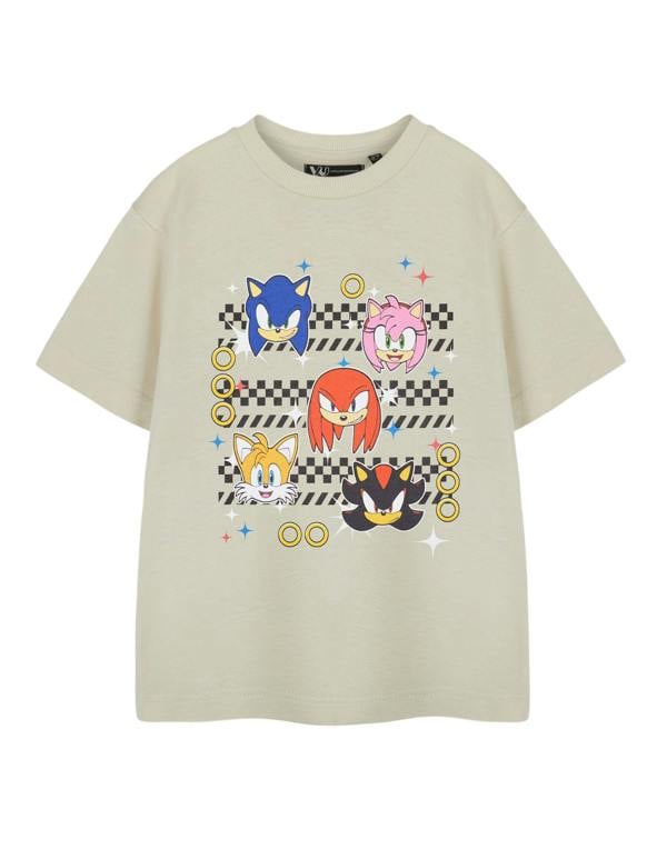 Sonic the Hedgehog Boys Beige Group Faces Short Sleeved T-Shirt