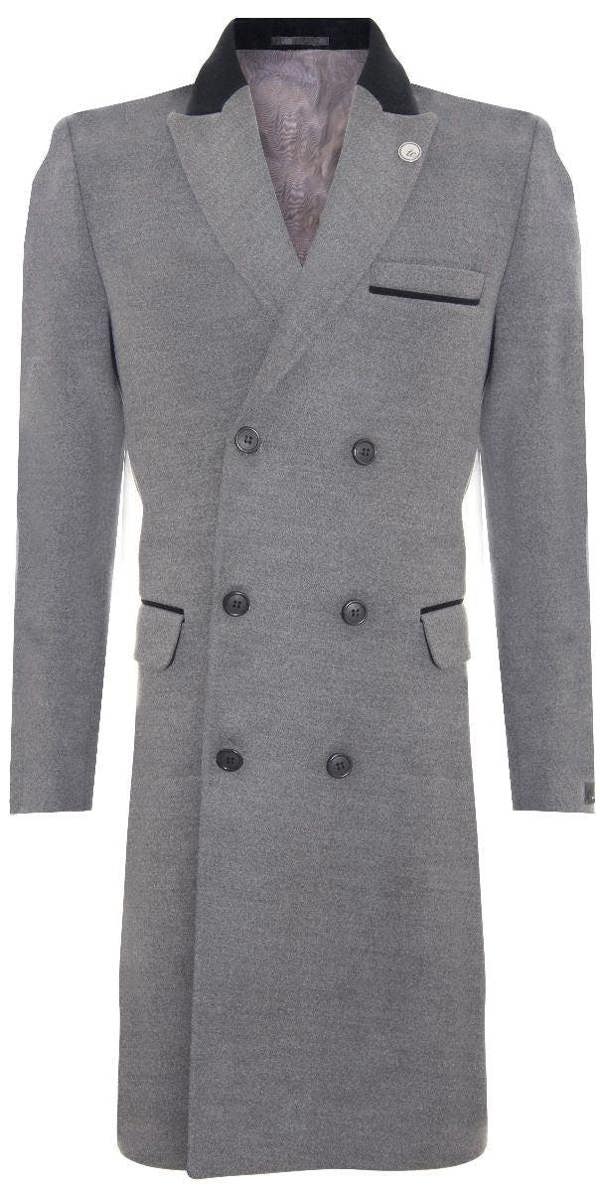 TruClothing Mens 3/4 Long Double Breasted Grey Overcoat Wool Coat Peaky Blinders