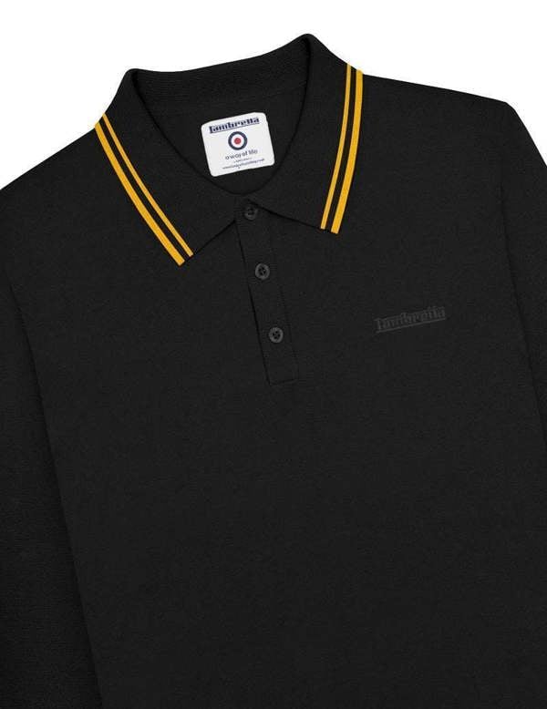 Lambretta Mens Smart Casual Knitted MOD Long Sleeve Twin Tipped Polo
