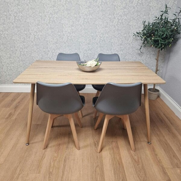 KOSY KOALA 4 Seater Modern Dining Table 140cm with Wood Effect Metal Leg and 4 Grey Chairs for Kitchen & Dining Room