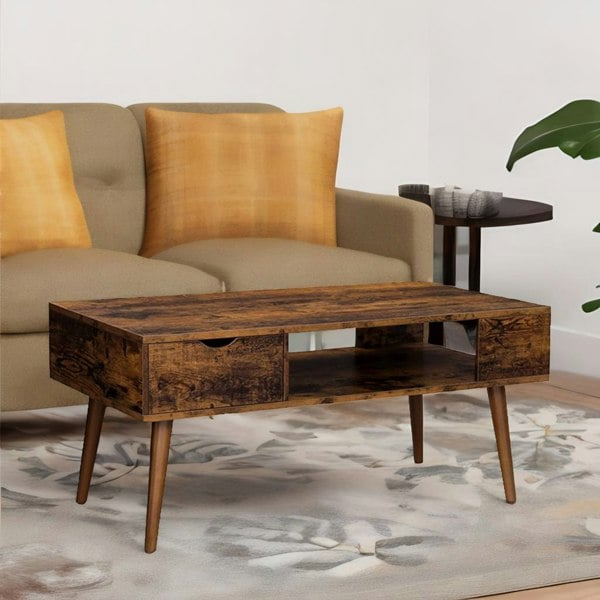 Rafaelo Mobilia Coffee Table With Drawer and Storage Rustic Brown