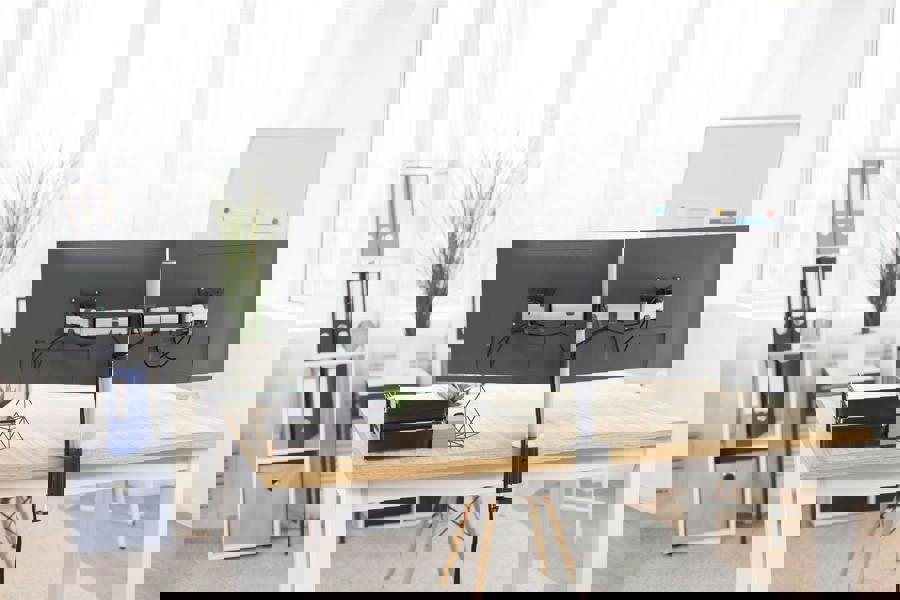 Durable SELECT Monitor Mount Desk Clamp for 2 Screens | 13 - 27" | Gloss Silver