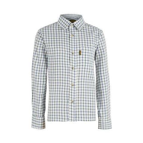 Game Kids Tattersall check shirt in green, front view showing classic country pattern and button-up style for young outdoor enthusiasts