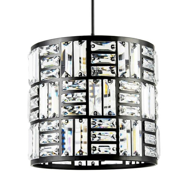 Modern Circular Drum Matte Black Pendant Shade with Clear Acrylic Rods Image 1