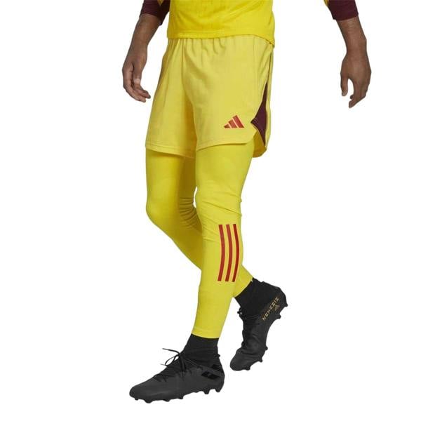 Adidas Mens T23 3 Stripes Skinny Goalkeeping Base Layer Bottoms - Yellow/Maroon - 