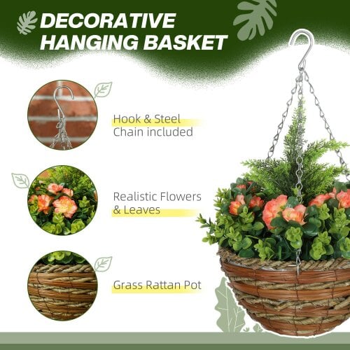 Wyld Haus Conivi Set Of 2 Artificial Lisianthus Hanging Flower Pots In Orange And Green
