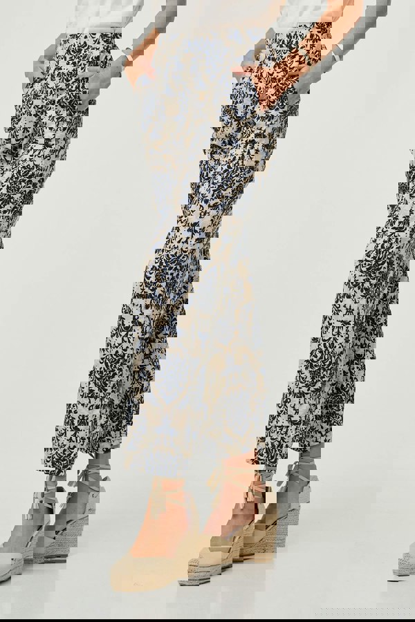 Blue | Baroque Print High Waist Wide Trousers
