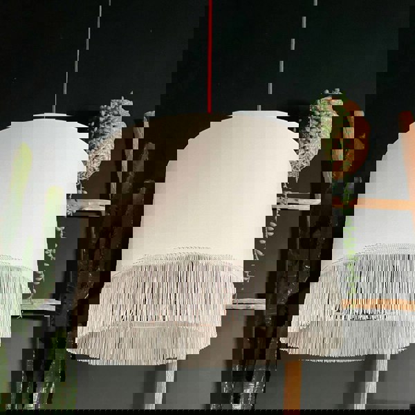 Crisp White Leopard Print Silhouette Lampshade with White Fringing with the light off