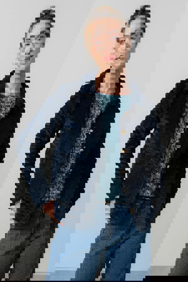 Lily & Me Ash Stretch Cotton Jumbo Cord Jacket Navy